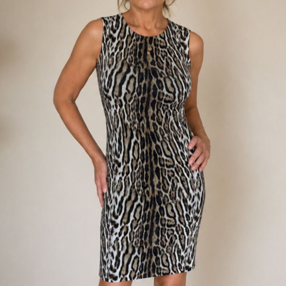 Roberto Cavalli Brown Black Cream Animal Print Sleeveless 100% Viscose Dress SM